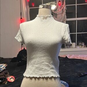 Forever 21 White Textured Crop Top